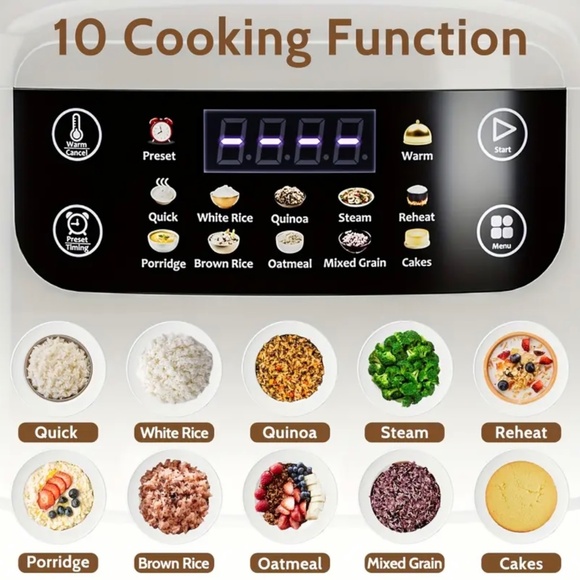 New Rice Cooker 67.63oz Portable Multi-Functional, 10 Menu Options Non-Stick - Picture 5 of 9